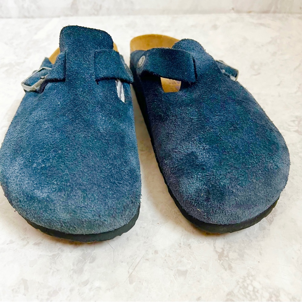 Birkenstock Boston Night Blue Navy Clogs 42 Leather Suede Soft Footbed Mules - Picture 3 of 7